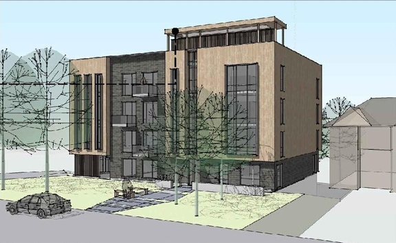 Rendering of building from page 9 of the file '2022-10-12 - Design Brief - D02-02-22-0090'
