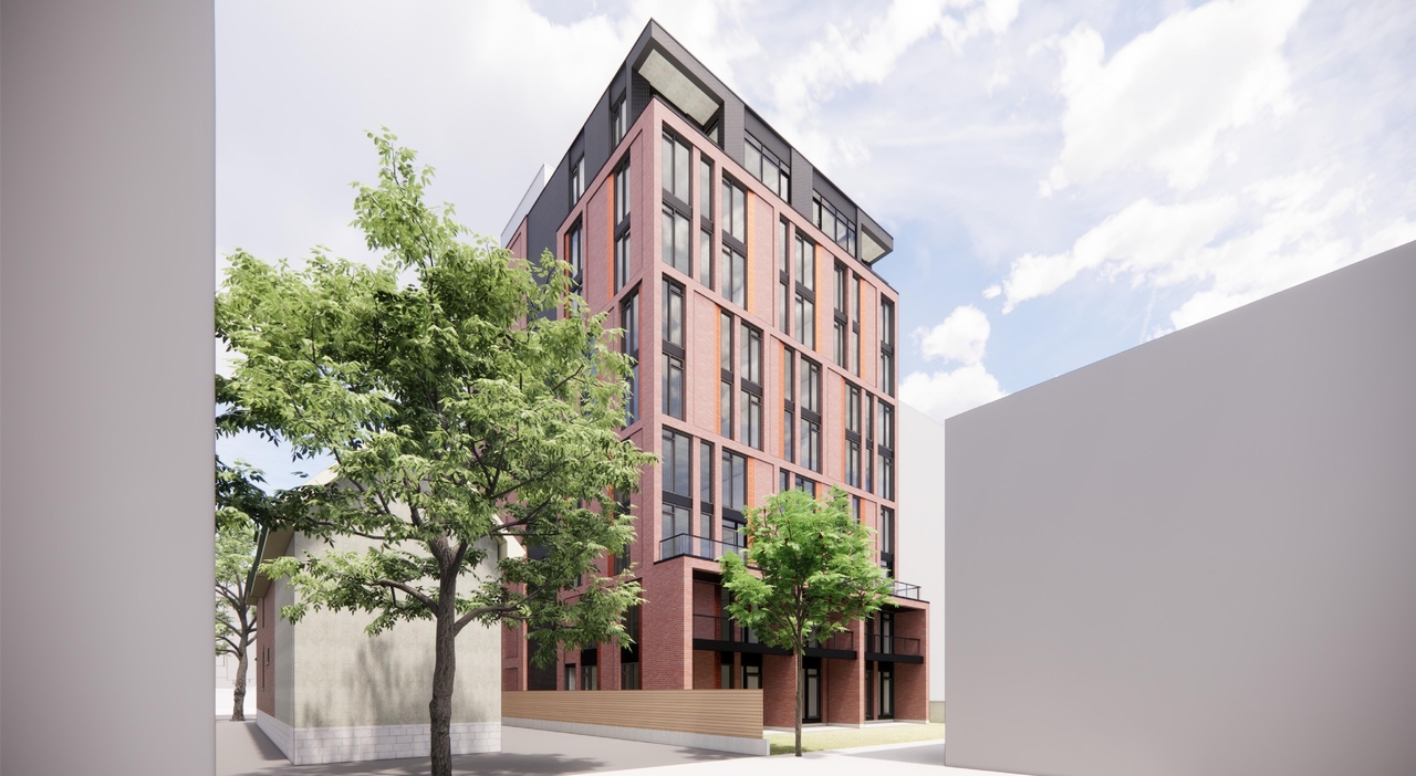 Rendering of building from page 7 of the file '2022-12-02 - Design Brief - D02-02-22-0116'