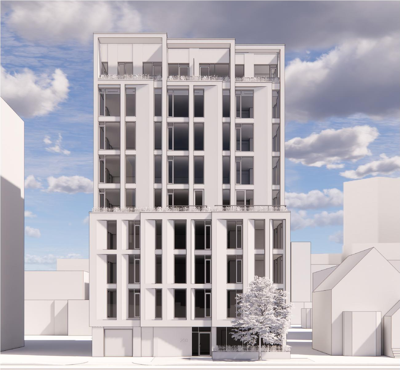 Rendering of building from page 9 of the file '2022-12-02 - Design Brief - D02-02-22-0116'