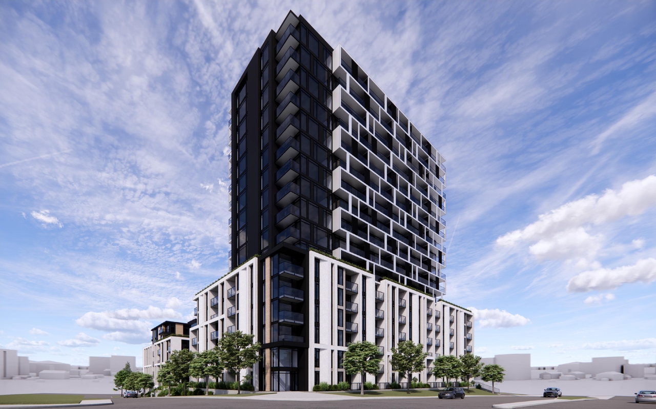 Rendering of building from page 11 of the file '2025-04-11 - Urban Design Brief - D02-02-22-0125'