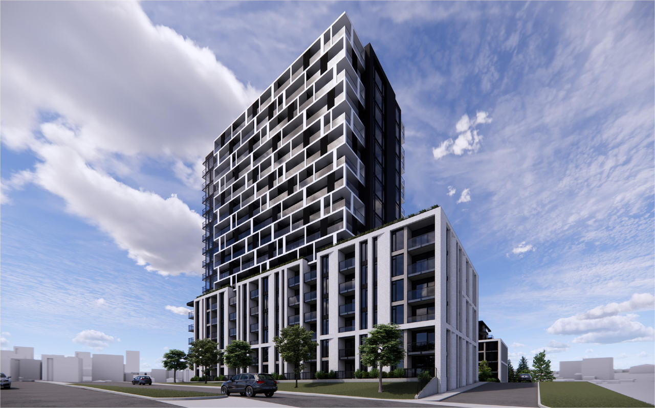 Rendering of building from page 13 of the file '2025-04-11 - Urban Design Brief - D02-02-22-0125'