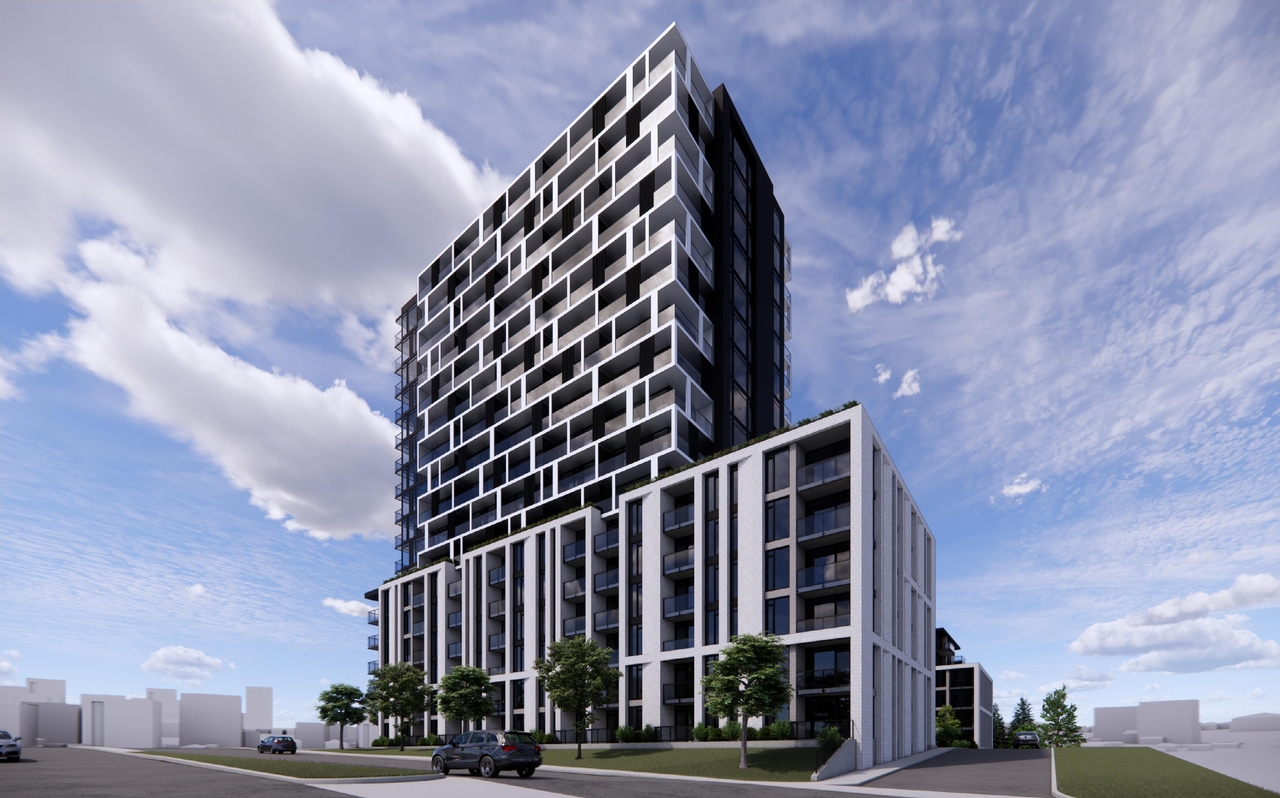 Rendering of building from page 13 of the file '2025-04-11 - Urban Design Brief - D02-02-22-0125'