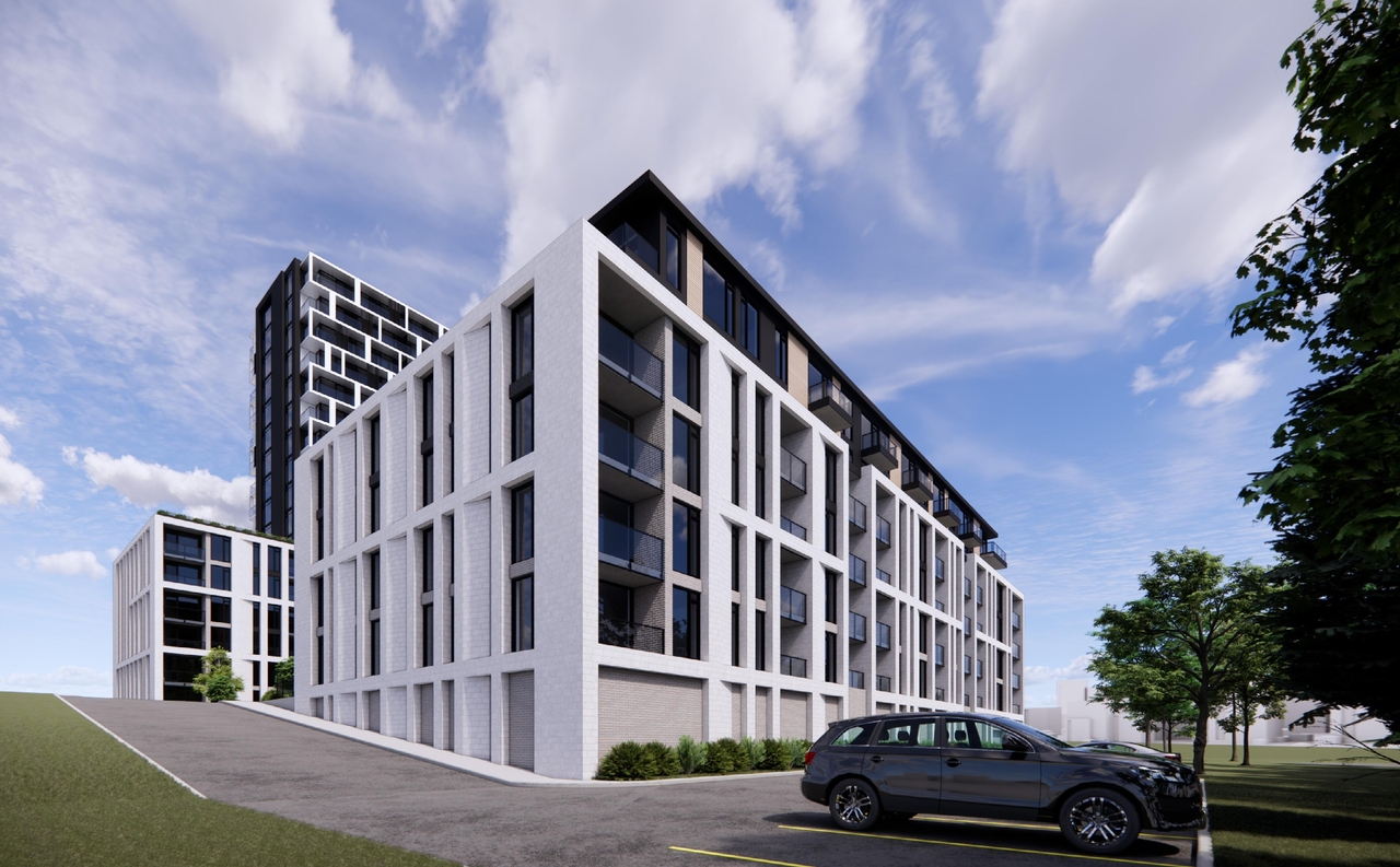 Rendering of building from page 16 of the file '2025-04-11 - Urban Design Brief - D02-02-22-0125'