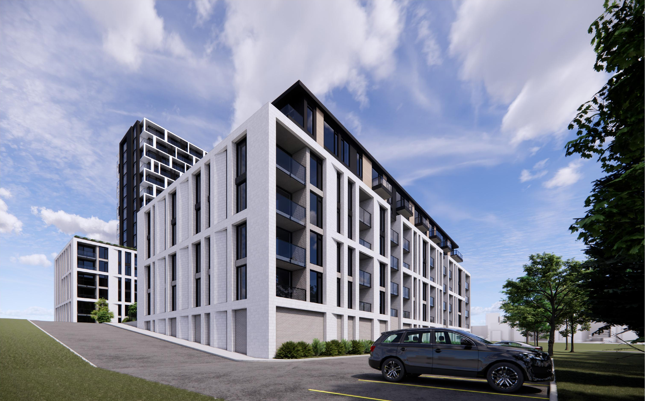 Rendering of building from page 16 of the file '2025-04-11 - Urban Design Brief - D02-02-22-0125'