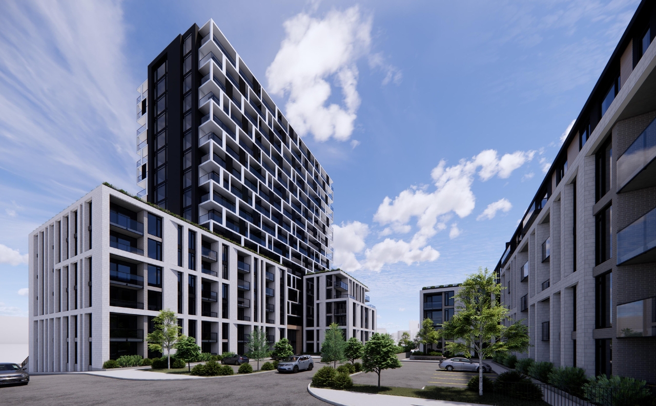 Rendering of building from page 18 of the file '2025-04-11 - Urban Design Brief - D02-02-22-0125'