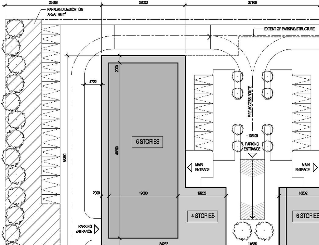 Construction site plan for project from page 9 of the file '2025-04-11 - Urban Design Brief - D02-02-22-0125'