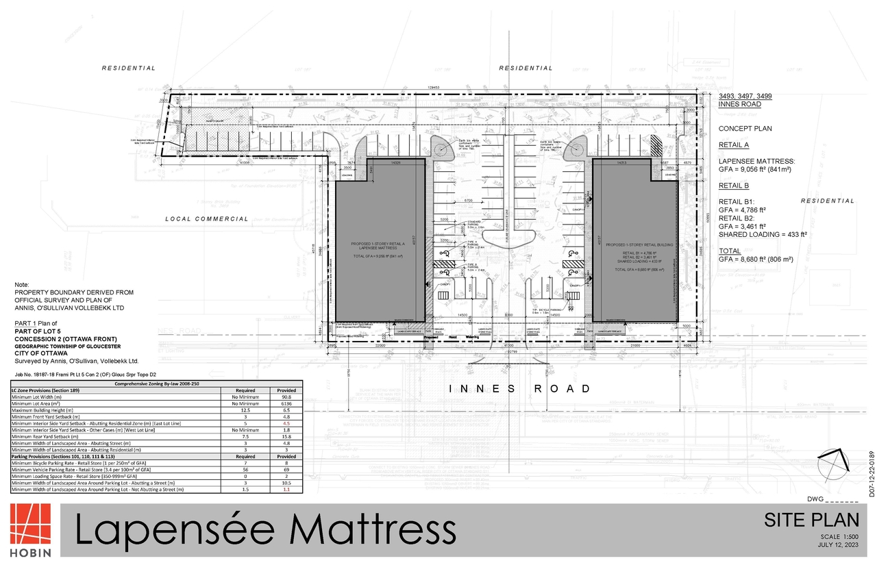 Construction site plan for project from page 1 of the file '2023-08-02 - Site & Floor Plans - D02-02-22-0128'