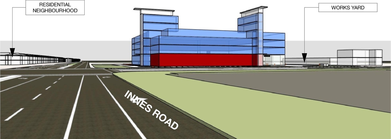 Rendering of building from page 4 of the file '2023-01-03 - Views and Section - D02-02-23-0001'