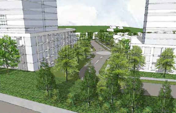 Rendering of building from page 6 of the file '2023-01-20 - Design Brief - D02-02-23-0004'