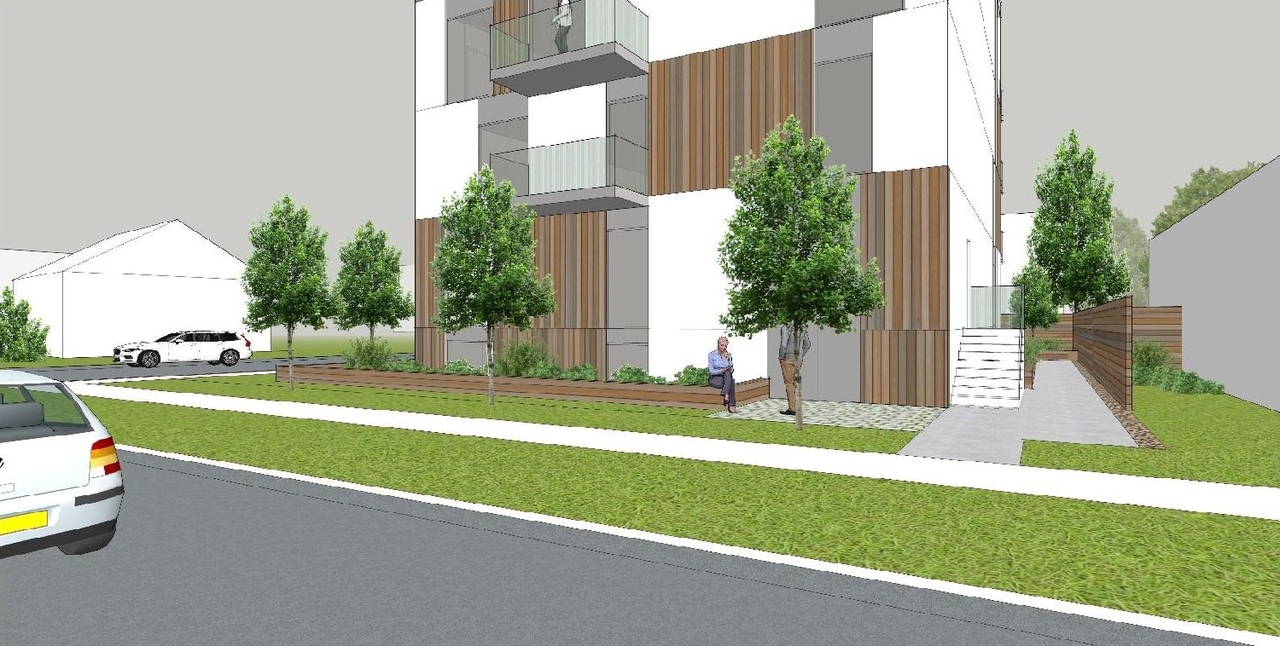 Rendering of building from page 7 of the file '2023-01-30 - Design Brief - D02-02-23-0007'