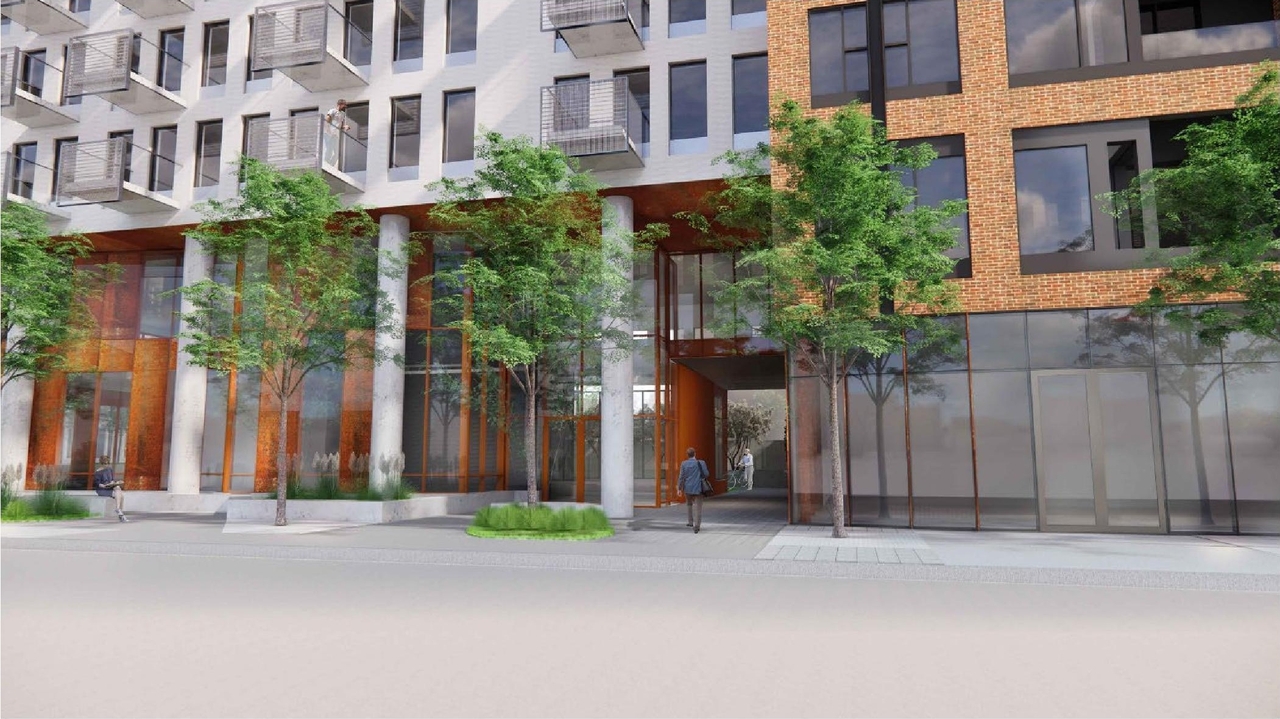 Rendering of building from page 13 of the file '2023-04-26 - Design Brief - D02-02-23-0013'