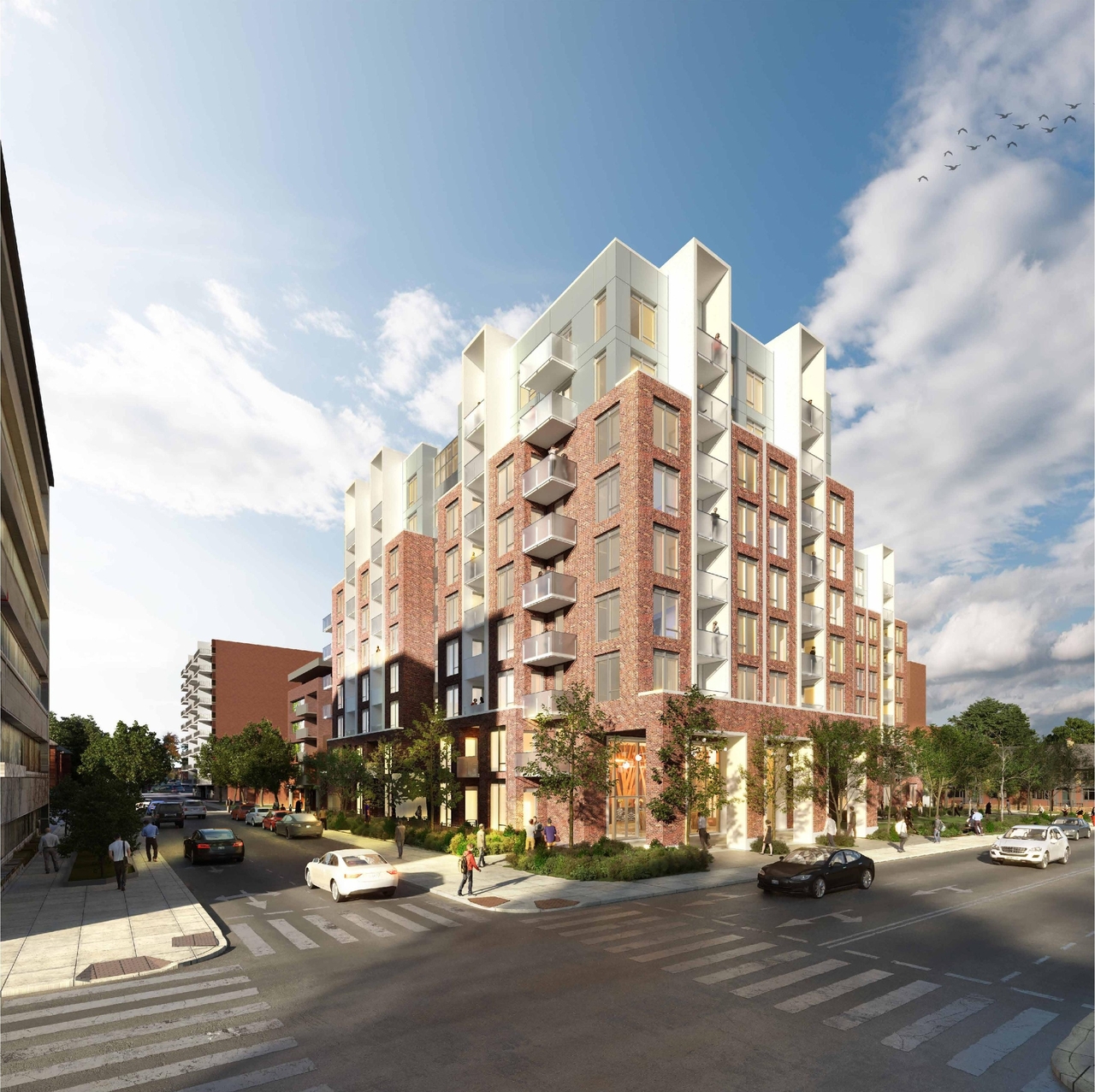 Rendering of building from page 16 of the file '2023-03-22 - Design Brief - D02-02-23-0020'