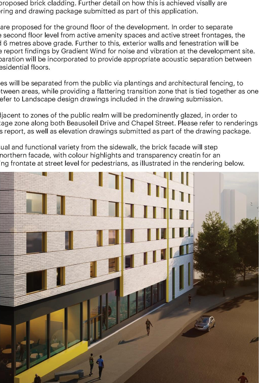 Rendering of building from page 28 of the file '2023-03-28 - Urban Design Brief - D02-02-23-0022'