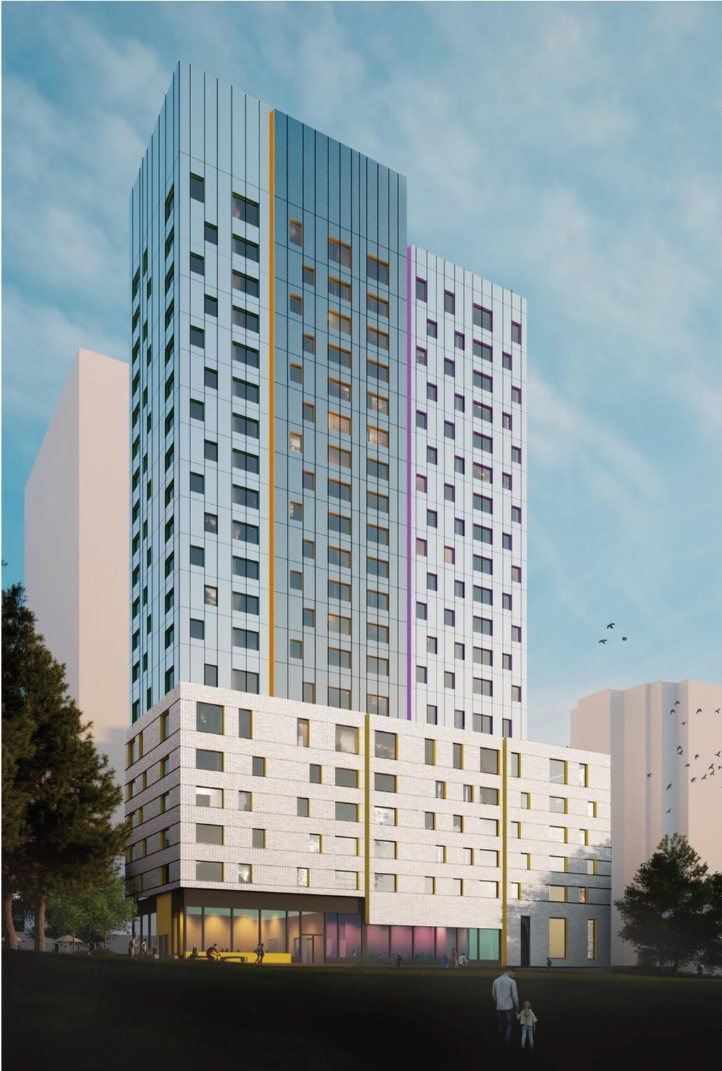 Rendering of building from page 38 of the file '2023-03-28 - Urban Design Brief - D02-02-23-0022'