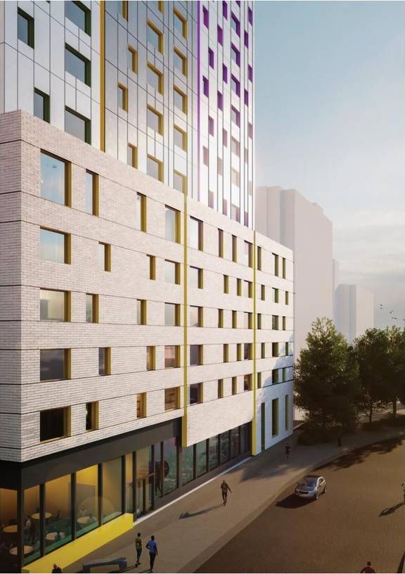 Rendering of building from page 40 of the file '2023-03-28 - Urban Design Brief - D02-02-23-0022'