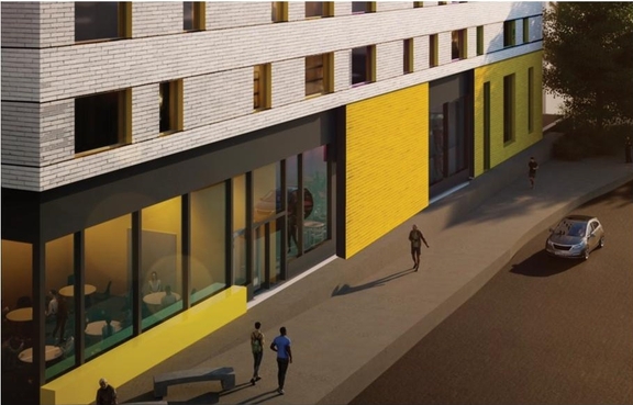 Rendering of building from page 40 of the file '2023-03-28 - Urban Design Brief - D02-02-23-0022'