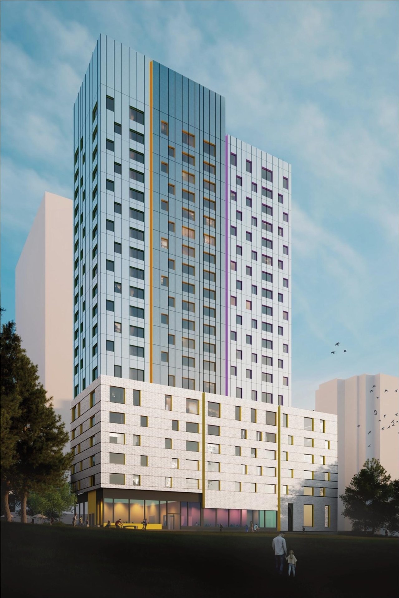 Rendering of building from page 41 of the file '2023-03-28 - Urban Design Brief - D02-02-23-0022'