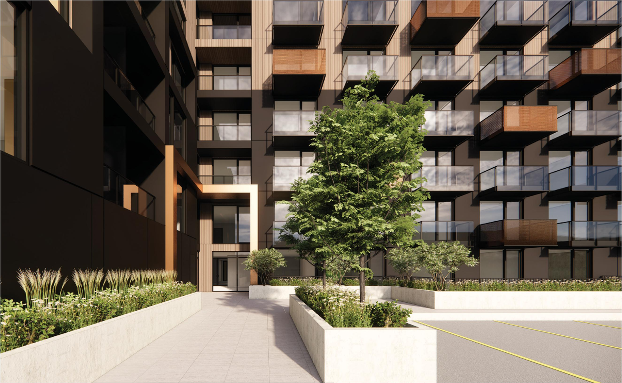 Rendering of building from page 20 of the file '2023-05-01 - Design Brief - D02-02-23-0031'