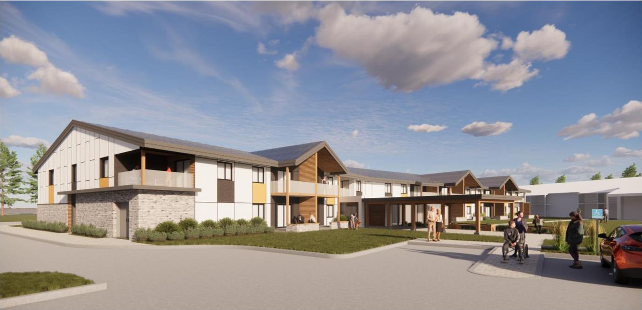 Rendering of building from page 10 of the file '2023-04-28 - Planning Rationale & Design Brief - D02-02-23-0035'