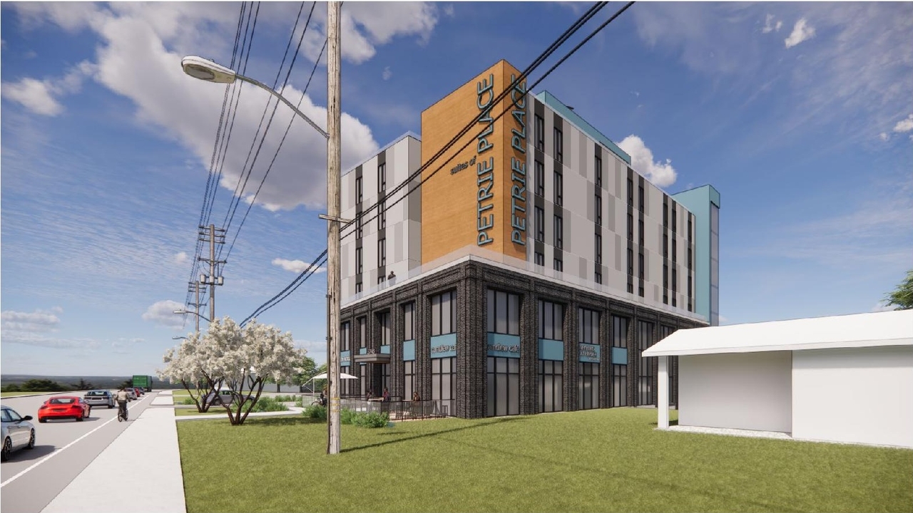 Rendering of building from page 6 of the file '2023-05-15 - Design Brief - D02-02-23-0039'