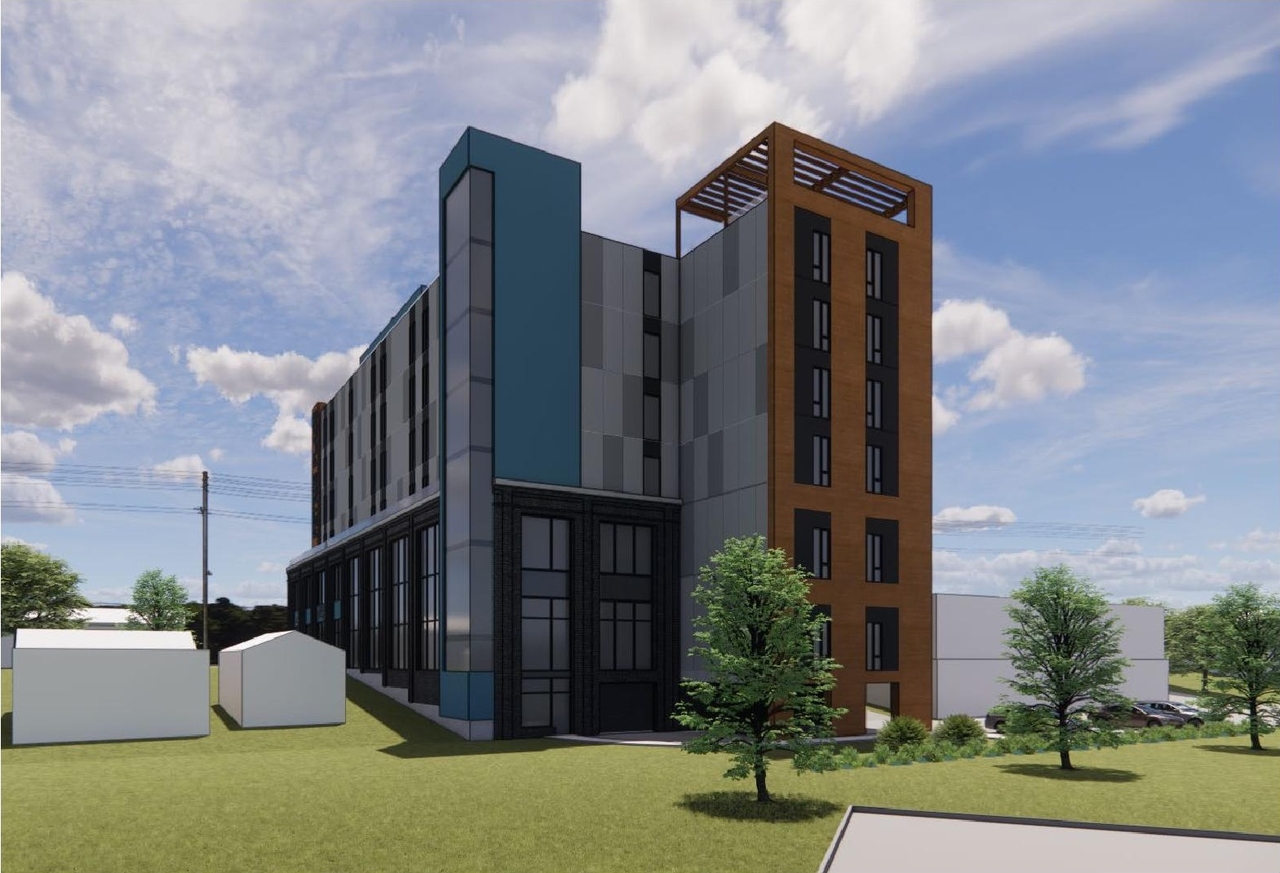 Rendering of building from page 7 of the file '2023-05-15 - Design Brief - D02-02-23-0039'