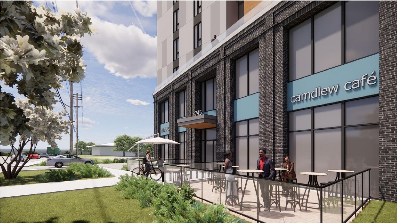 Rendering of building from page 8 of the file '2023-05-15 - Design Brief - D02-02-23-0039'