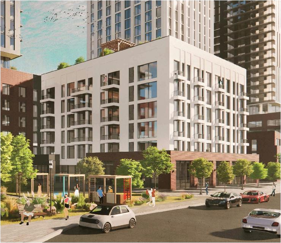 Rendering of building from page 13 of the file '2024-03-21 - Design Brief - D02-02-23-0042'