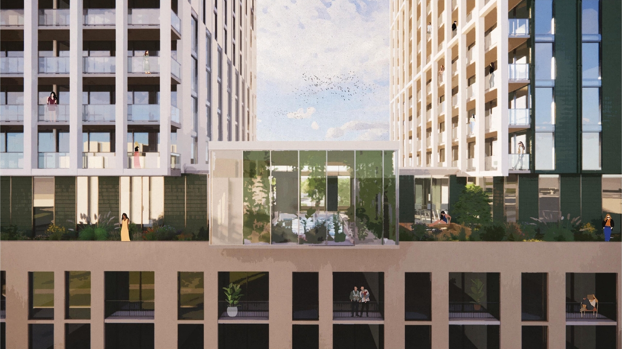 Rendering of building from page 4 of the file '2023-06-27 - Design Brief - D02-02-23-0051'