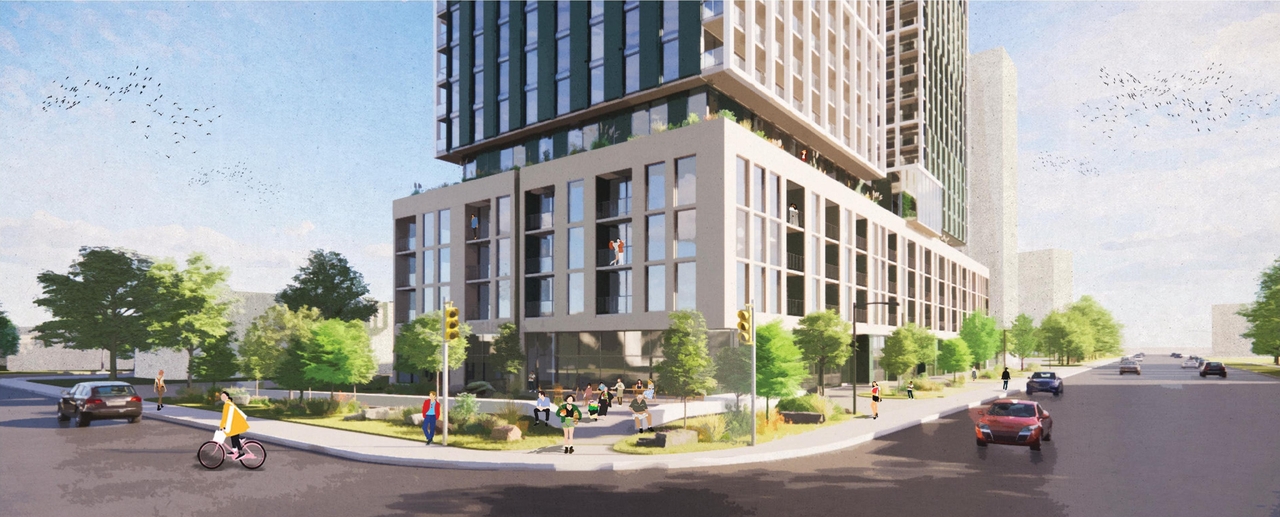 Rendering of building from page 7 of the file '2023-06-27 - Design Brief - D02-02-23-0051'