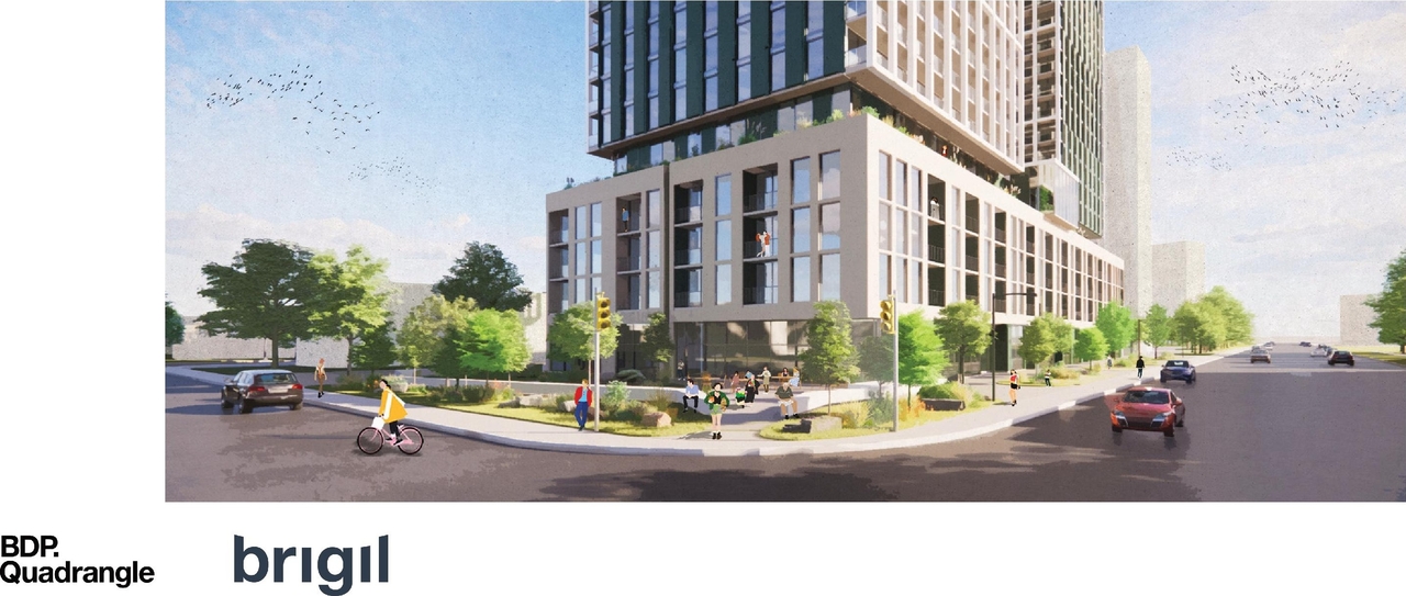 Rendering of building from page 7 of the file '2023-06-27 - Design Brief - D02-02-23-0051'