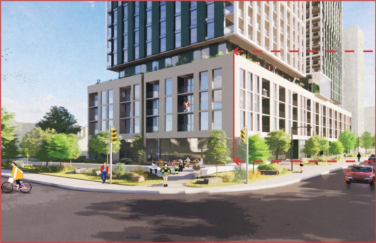 Rendering of building from page 15 of the file '2024-10-25 - Design Brief - D02-02-23-0051'