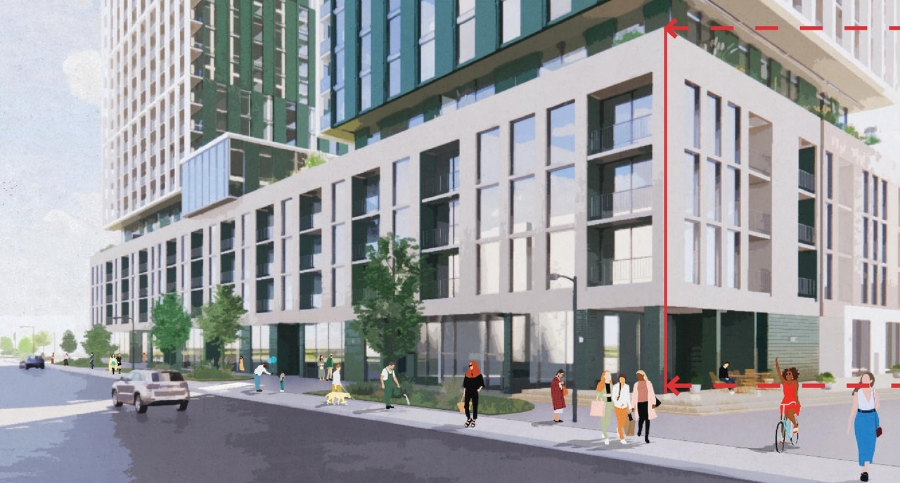 Rendering of building from page 15 of the file '2024-10-25 - Design Brief - D02-02-23-0051'