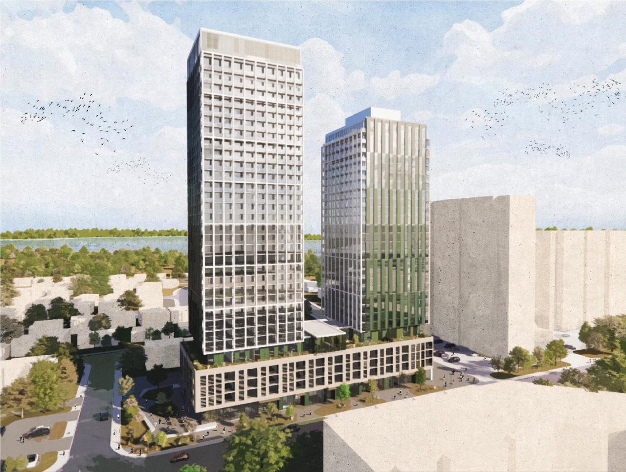 Rendering of building from page 16 of the file '2024-10-25 - Design Brief - D02-02-23-0051'