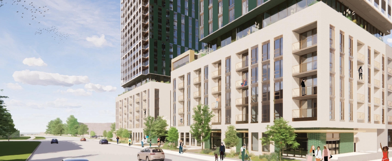 Rendering of building from page 30 of the file '2024-10-25 - Design Brief - D02-02-23-0051'