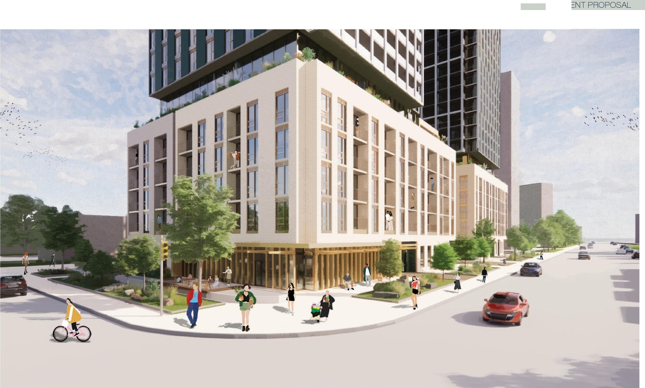 Rendering of building from page 31 of the file '2024-10-25 - Design Brief - D02-02-23-0051'