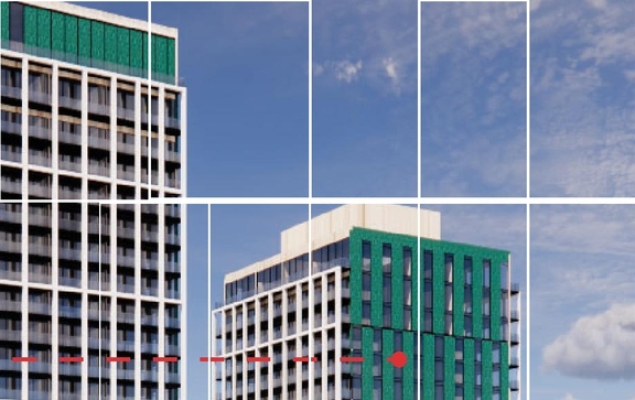 Rendering of building from page 6 of the file '2024-10-25 - Design Brief - D02-02-23-0051'