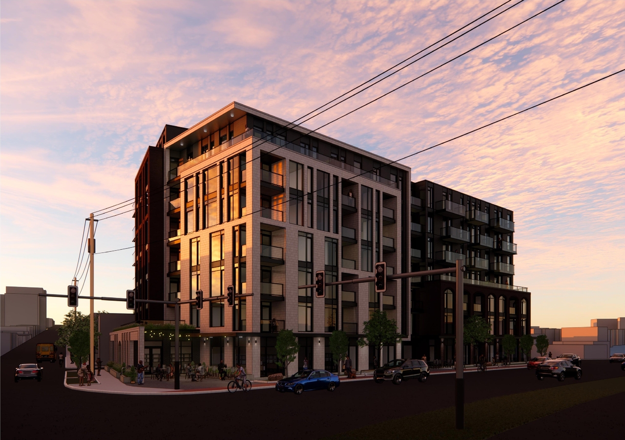 Rendering of building from page 22 of the file '2024-07-12 - Design Brief - D02-02-23-0052'