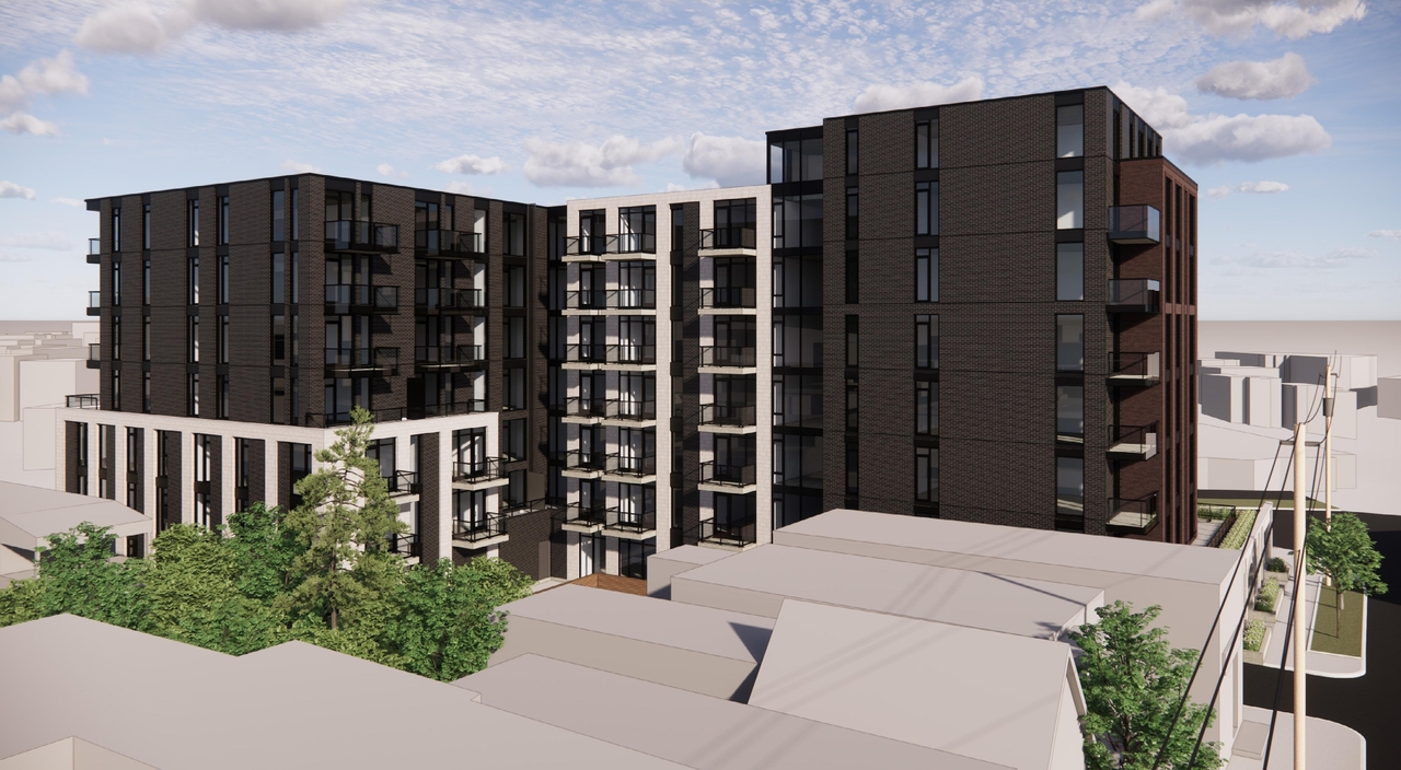 Rendering of building from page 7 of the file '2024-07-12 - Design Brief - D02-02-23-0052'