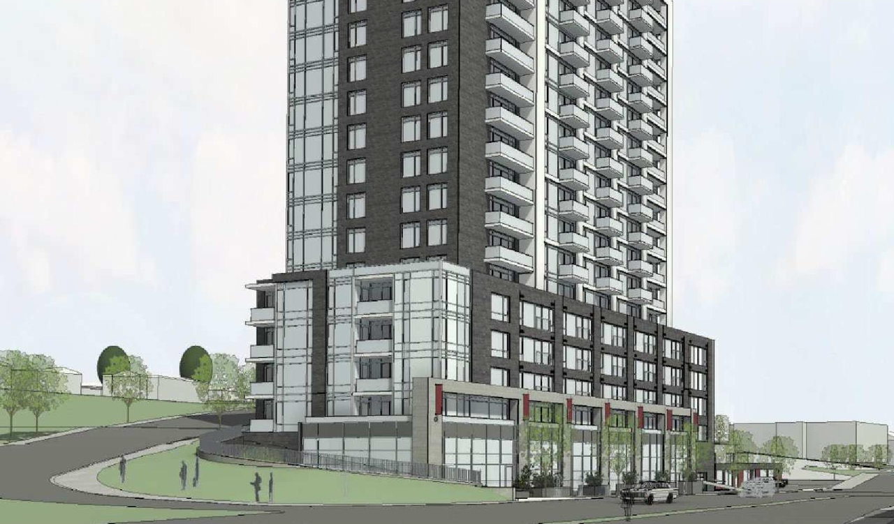 Rendering of building from page 1 of the file '2023-06-15 - Planning Rationale and Design Brief -D02-02-23-0057'