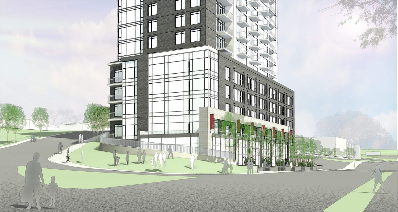 Rendering of building from page 9 of the file '2023-06-16 - Context, Site, Floor, Elevation, Sections, 3D Views, Sunshade,Plans - D02-02-23-0057'