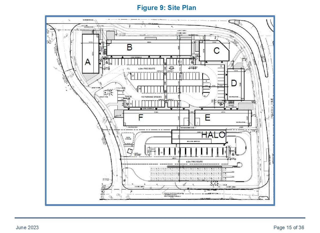 Construction site plan for project from page 15 of the file '2023-06-21 - Planning Rationale and Design Brief - D02-02-23-0058'