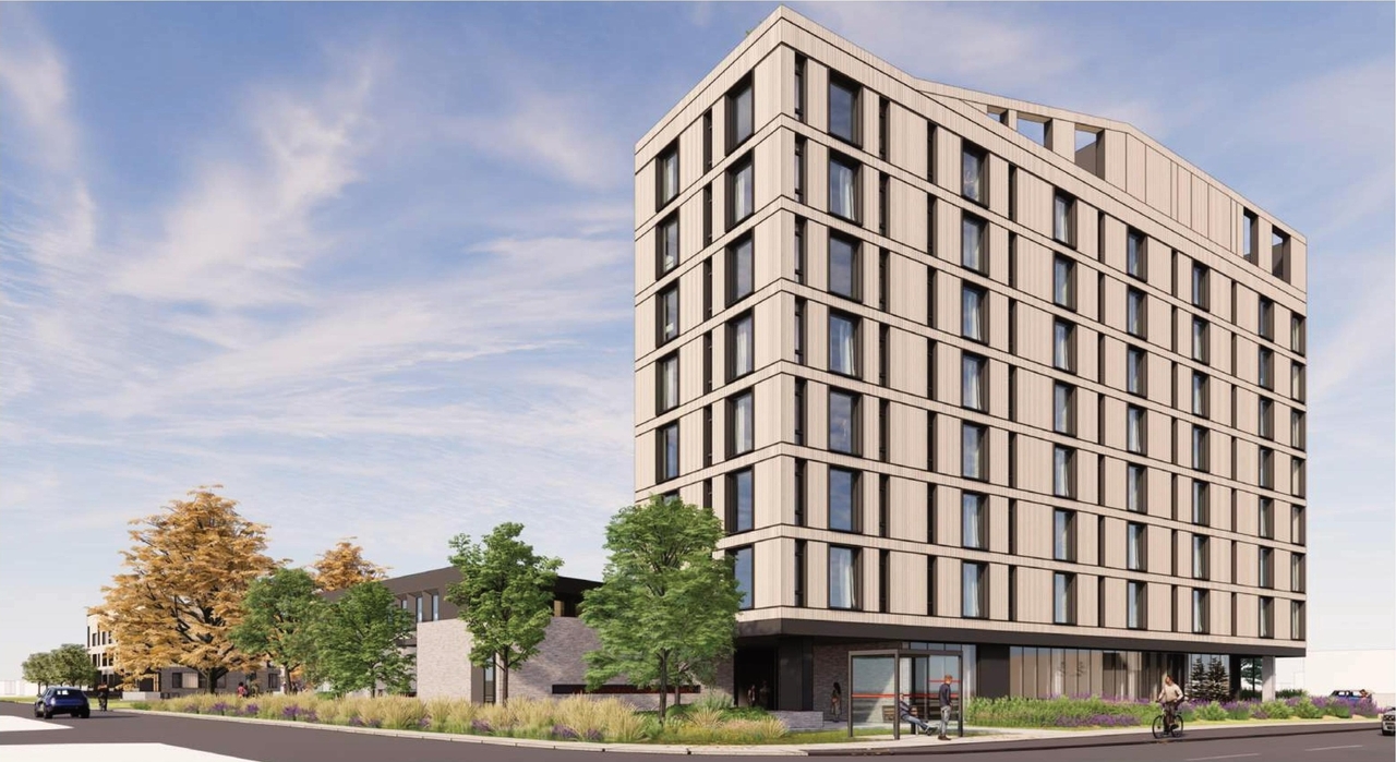 Rendering of building from page 2 of the file '2024-04-08 - Design Brief - D02-02-23-0062'