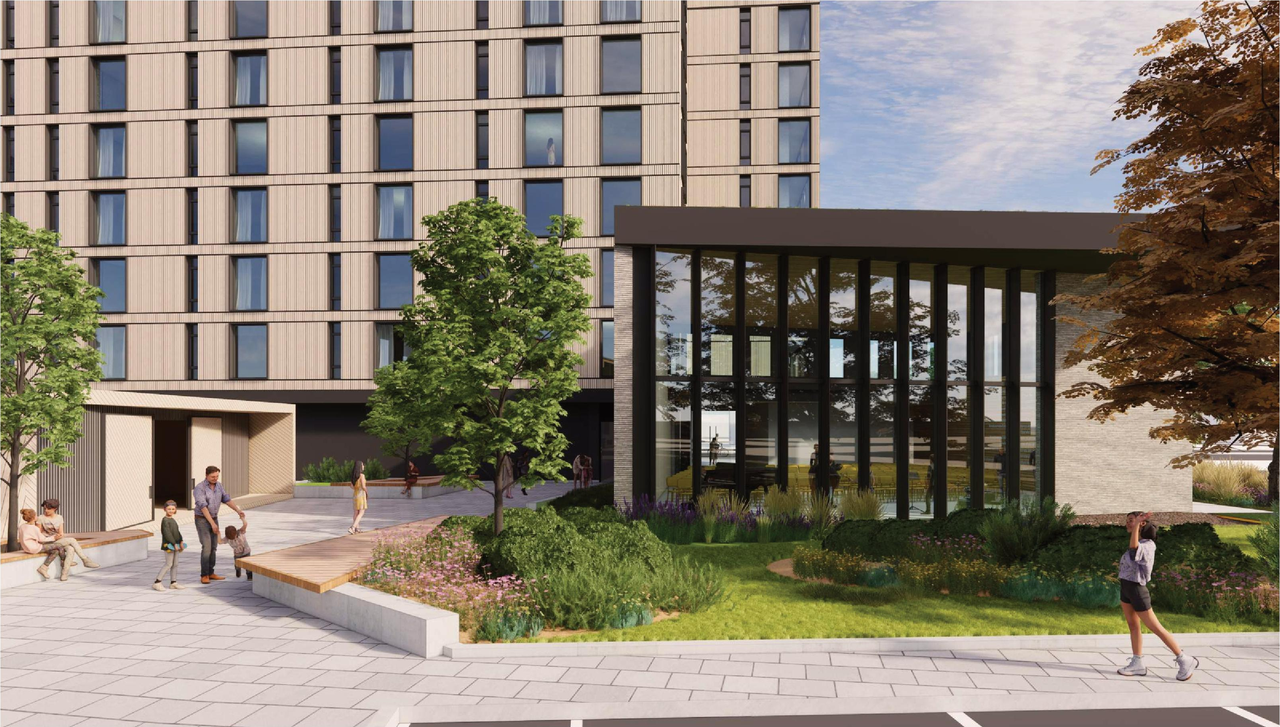 Rendering of building from page 31 of the file '2024-04-08 - Design Brief - D02-02-23-0062'