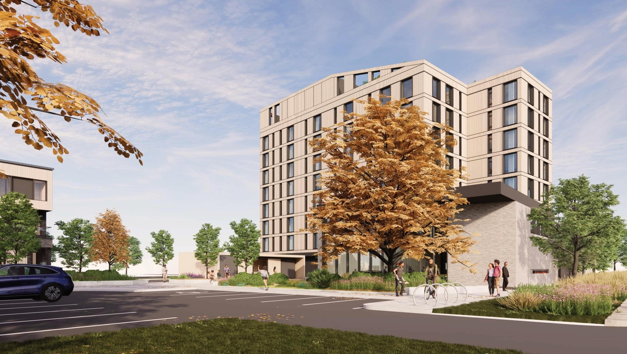 Rendering of building from page 32 of the file '2024-04-08 - Design Brief - D02-02-23-0062'