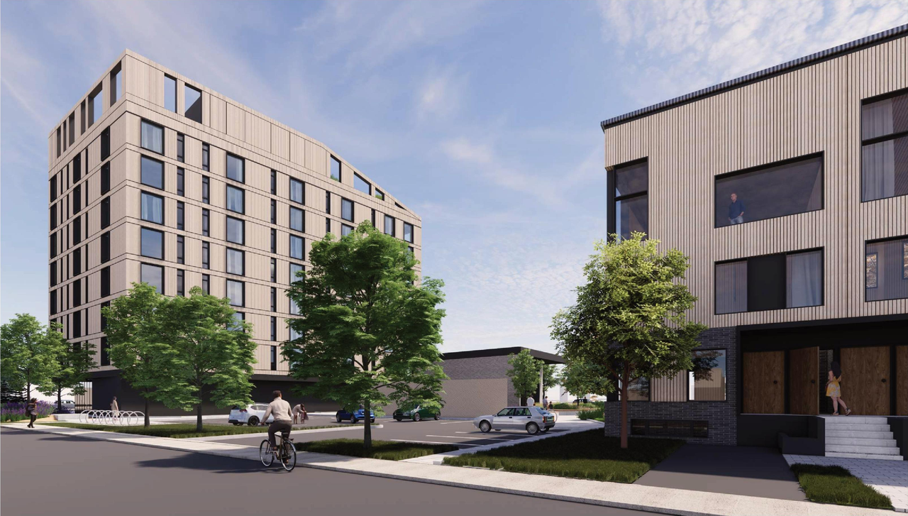 Rendering of building from page 34 of the file '2024-04-08 - Design Brief - D02-02-23-0062'