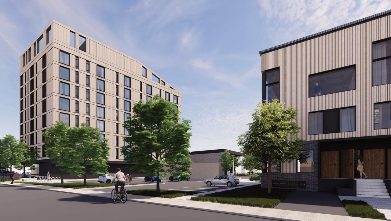 Rendering of building from page 34 of the file '2024-04-08 - Design Brief - D02-02-23-0062'