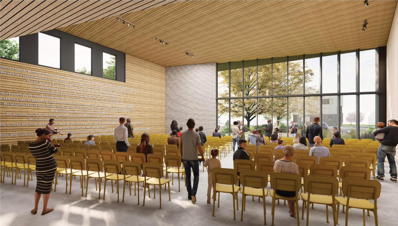 Rendering of building from page 35 of the file '2024-04-08 - Design Brief - D02-02-23-0062'
