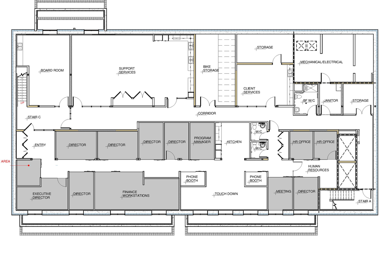 Construction site plan for project from page 1 of the file '2024-01-04 - Basement Office Floor Plan - D02-02-23-0075'
