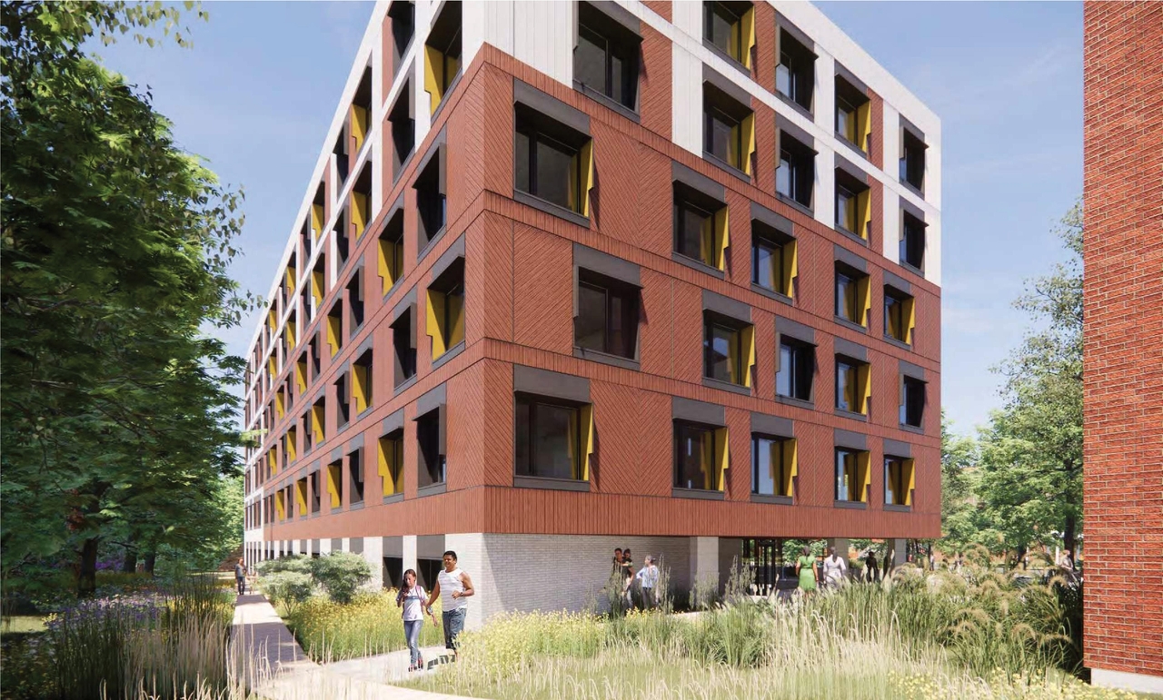 Rendering of building from page 10 of the file '2024-06-21 - Design Brief - D02-02-23-0076'