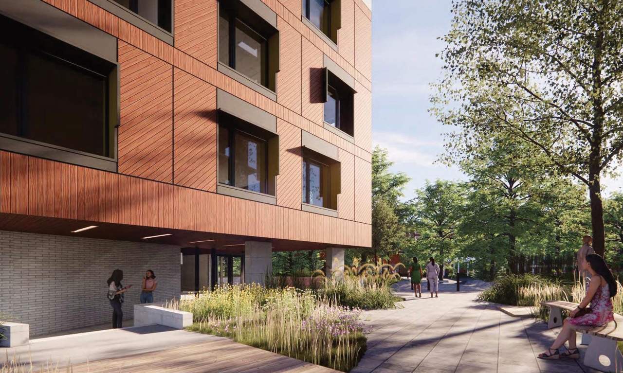 Rendering of building from page 11 of the file '2024-06-21 - Design Brief - D02-02-23-0076'